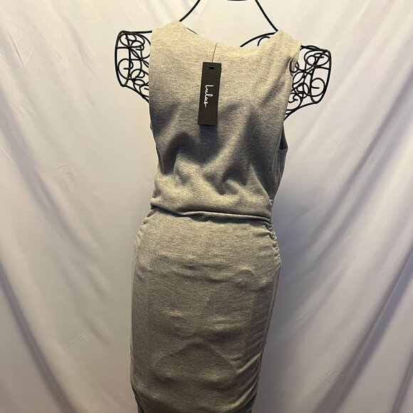 Lulus Grey Bodycon Dress w/Adjustable Side Ruching — NWT (Sz Med fits like a Sm) - Picture 2 of 8